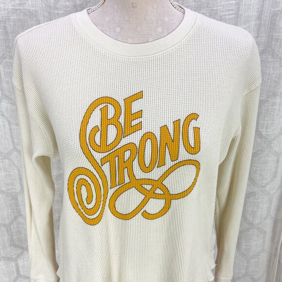 Anthropologie Novia Jonatan Be Strong Thermal Graphic Top Sz S Ivory Waffle Knit - Picture 2 of 9
